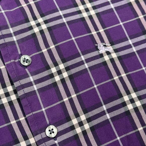 Burberry London Dress Shirt Purple Made in UK Check Logo Cotton 42 16 1/2 Large - Picture 4 of 10